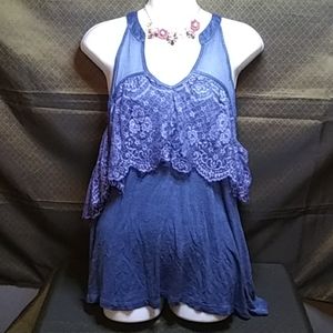 Sleeveless gun metal blue blouse
